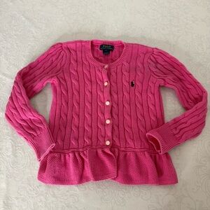 POLO Ralph Lauren Cable Knit Cotton Peplum Cardigan Sweater with Buttons Size 5